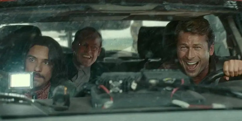 Tyler drives a truck with Boone and Ben in Twisters