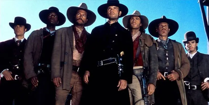 The Seven—played by Anthony Starke, Rick Worthy, Dale Midkiff, Michael Biehn, Eric Close, Ron Perlman, and Andrew Kavovit—in 'The Magnificent Seven.'
