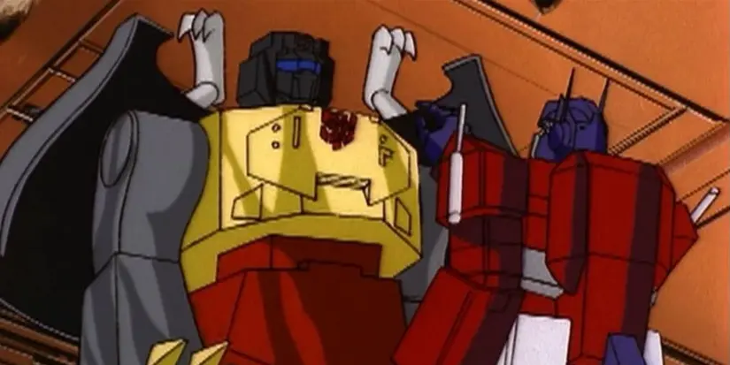 Grimlock talks to Optimus Prime in Transformers G1 cartoon.