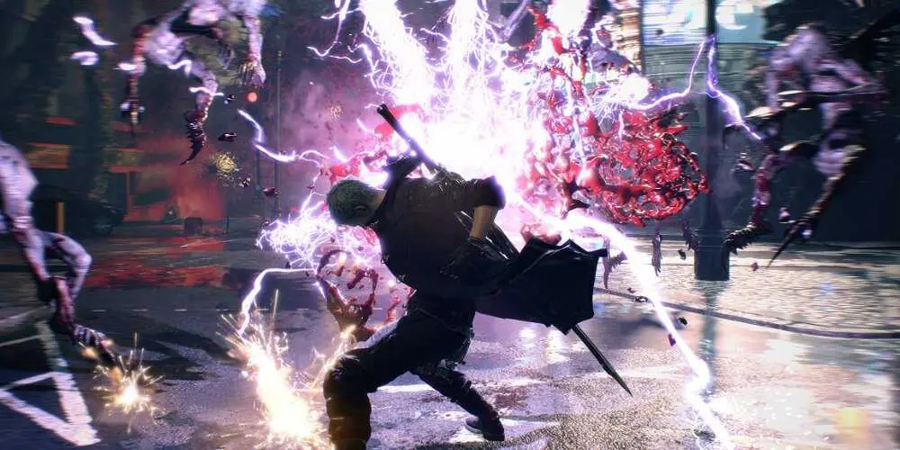 Nero using an electric Devil Breaker in Devil May Cry 5