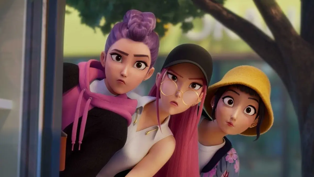 huntrix looking perplexed in kpop demon hunters.