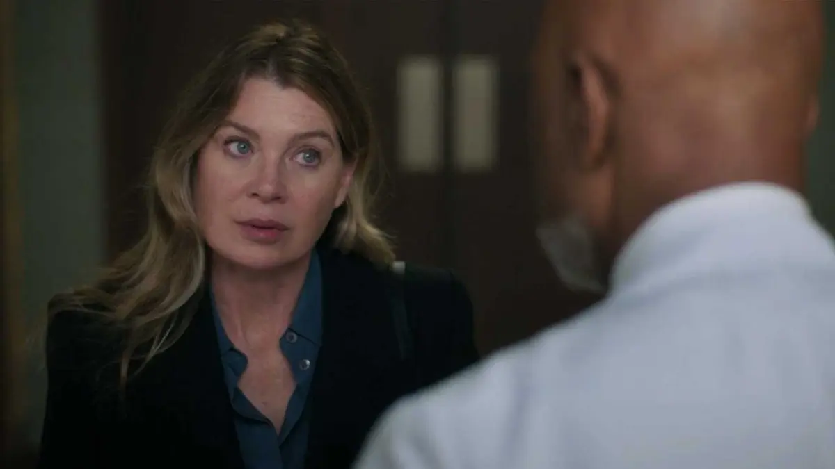 Ellen Pompeo as Meredith Grey and James Pickens Jr. as Richard Webber in Grey's Anatomy season 23's premiere