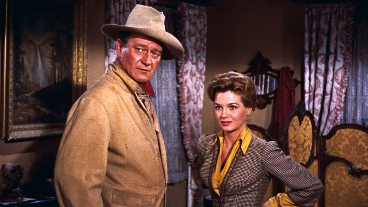 John Wayne and Angie Dickinson in Rio Bravo.