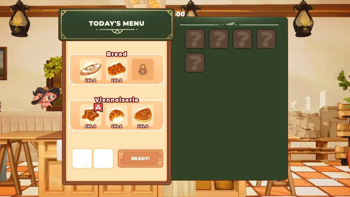 Lunne setting the menu for the day in The Witch's Bakery.