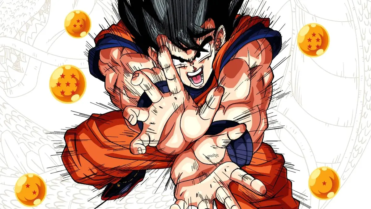 Goku performs a Kamehameha in Dragon Ball Z art by Akira Toriyama