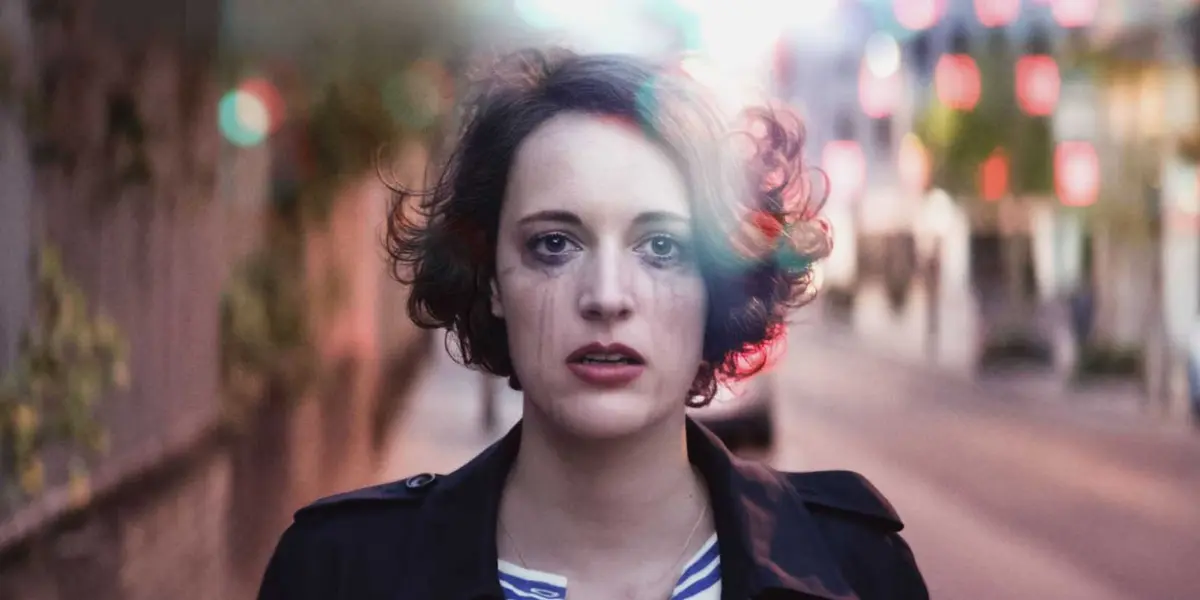 Phoebe Waller-Bridge with mascara-streaked cheeks in Fleabag season 1