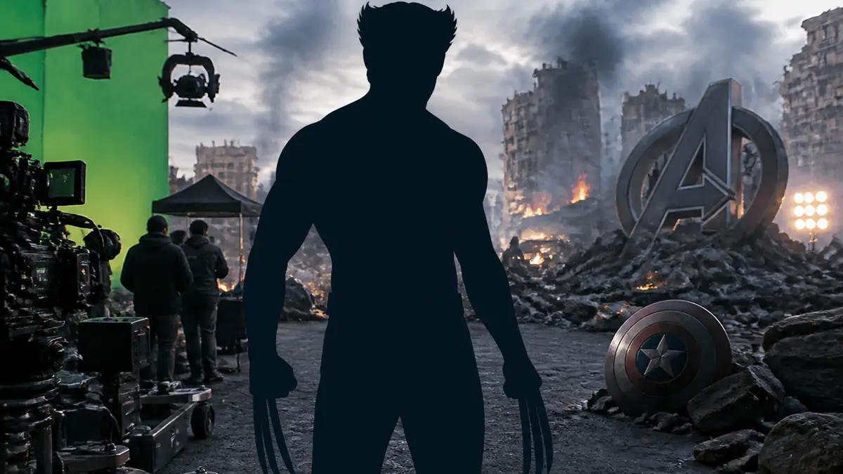 Хью Джекман в образе Росомахи на съемочной площадке фильма Marvel
