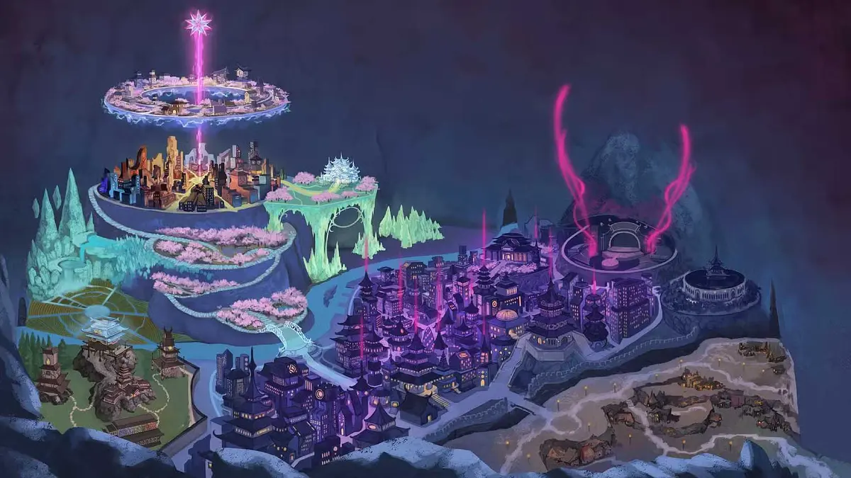 Map of Lumenica from the Idols of the Neon Dark RPG.