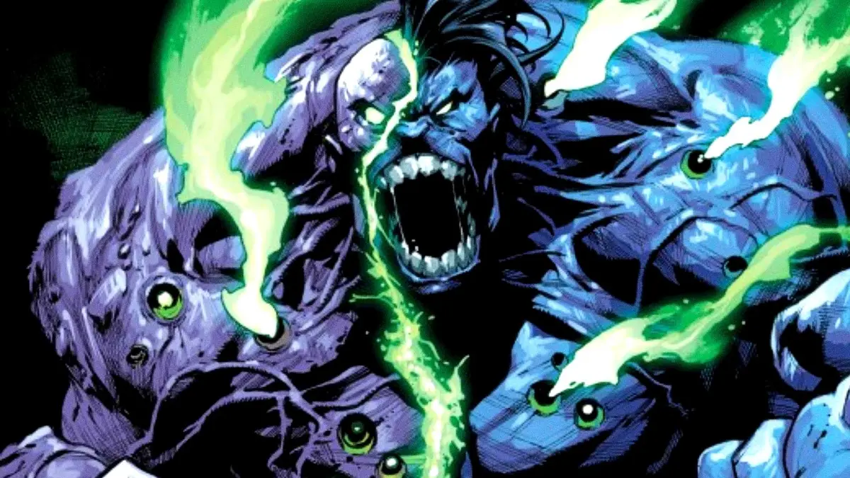 Infernal Hulk screams while bullet holes emit smoke out of his body