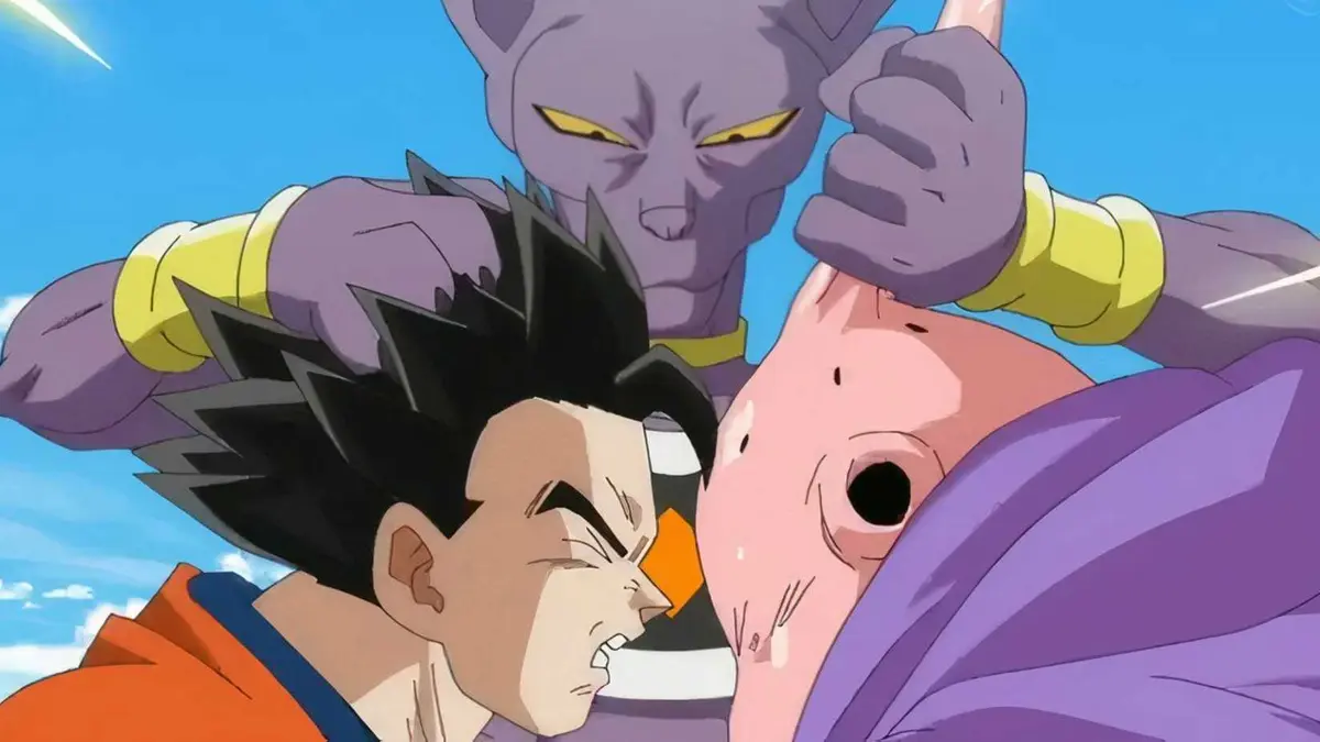 Dragon Ball Super Beerus Smashes Gohan And Buu's Faces Together during battle