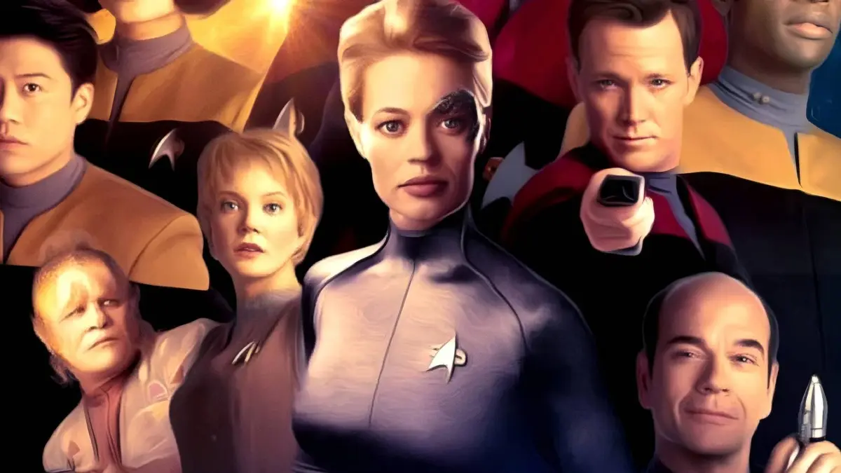 Seven of Nine leads her team in Star Trek Voyager poster