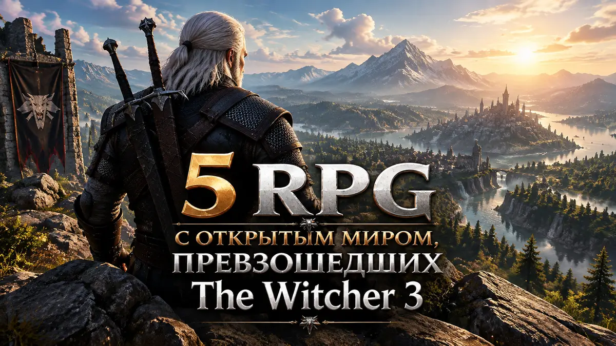 Геральт из The Witcher 3 смотрит на бескрайний открытый мир ролевой игры
