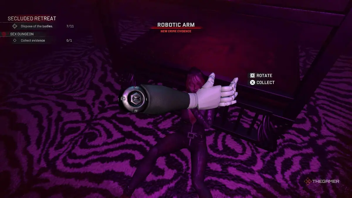 Crime Scene Cleaner robotic arm and a dead body.