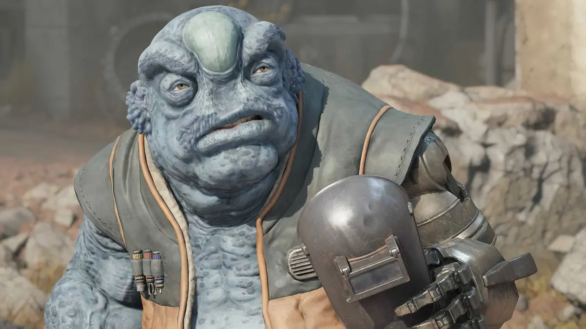 Kabb Uppercut Holding his welding mask during the tutorial mission in Star Wars Zero Company