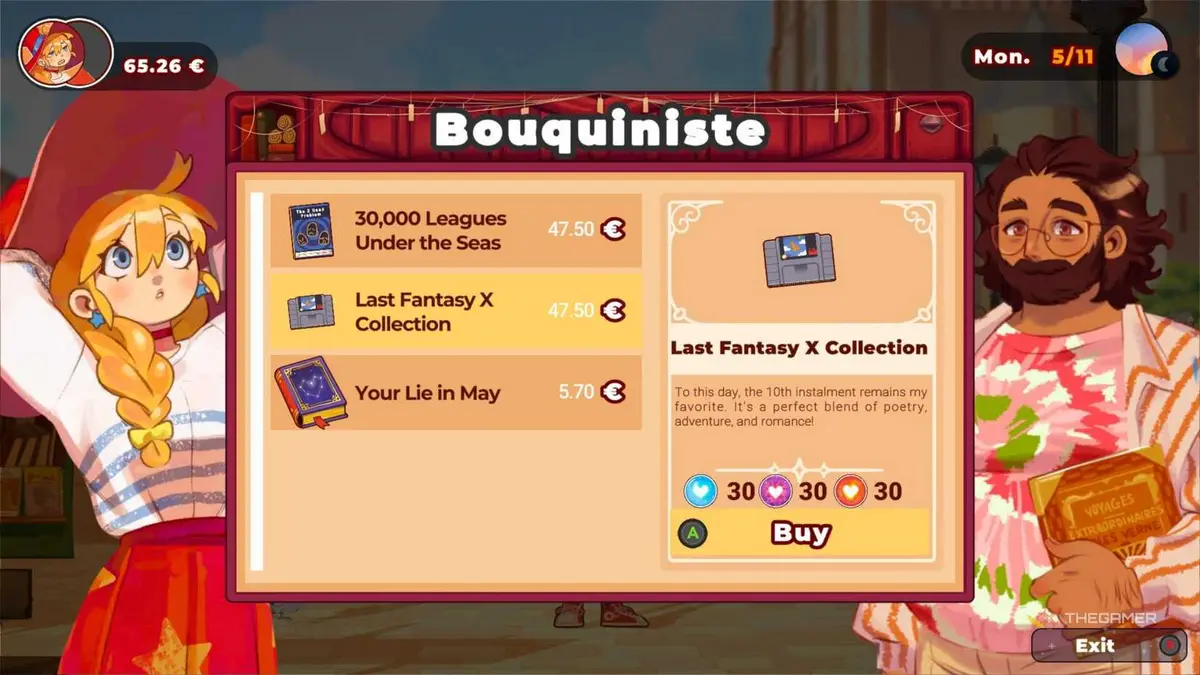 Lunne shopping at the Bouquiniste in The Witch's Bakery.