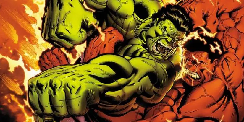 Hulk punching the Red Hulk in Marvel Comics