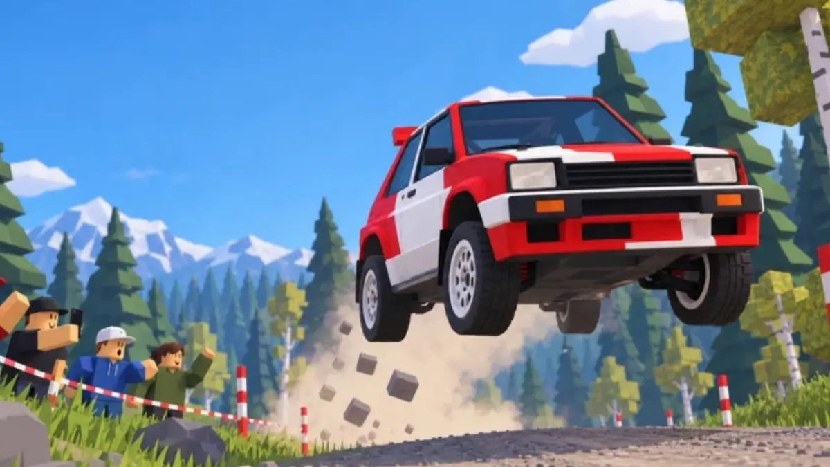 An official Backseat Rally image showing a car on a rally circuit and some people looking at it.