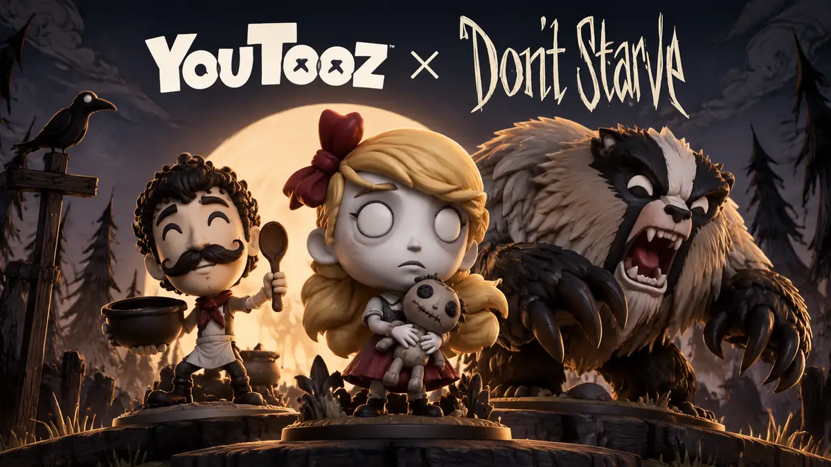 Виниловые фигурки персонажей Венди, Варли и босса Don't Starve на контрастном фоне