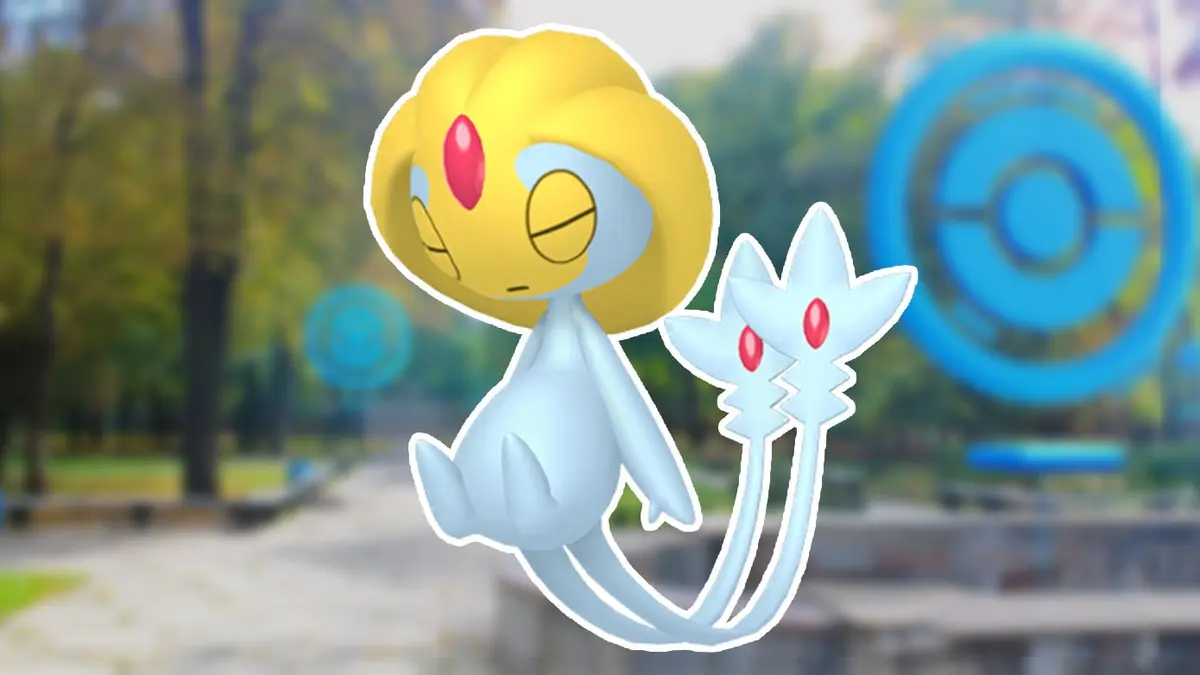Uxie on a Pokémon Go background.