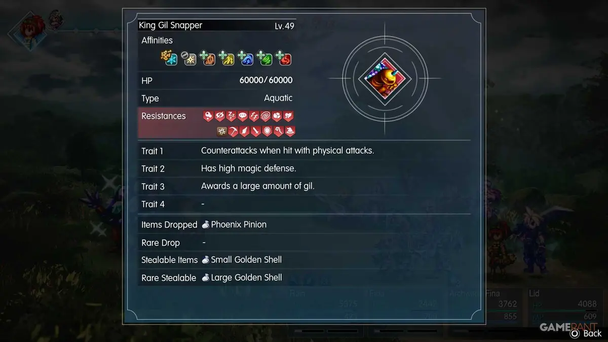 King Gil Snapper Info in FF Resonance