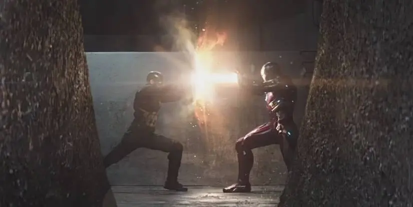 Iron Man shoots beams at Captain America in Civil War.