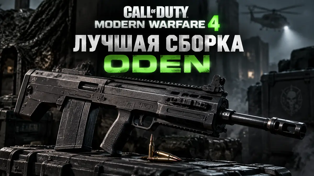 Штурмовая винтовка Oden из игры Call of Duty: Modern Warfare 4 на темном тактическом фоне