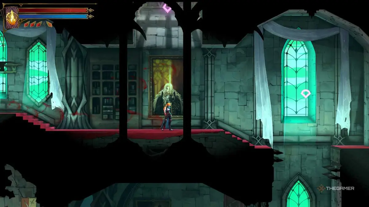 The potrait of Alucard hinting at the path to Alucard's Tower in Castlevania: Belmont's Curse.