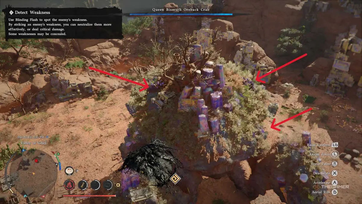 A player defeating the Queen Bismuth Oreback Crab boss in Crimson Desert.