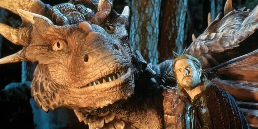 Dennis Quaid as Sir Bowen with Draco from the movie Dragonheart (1996)