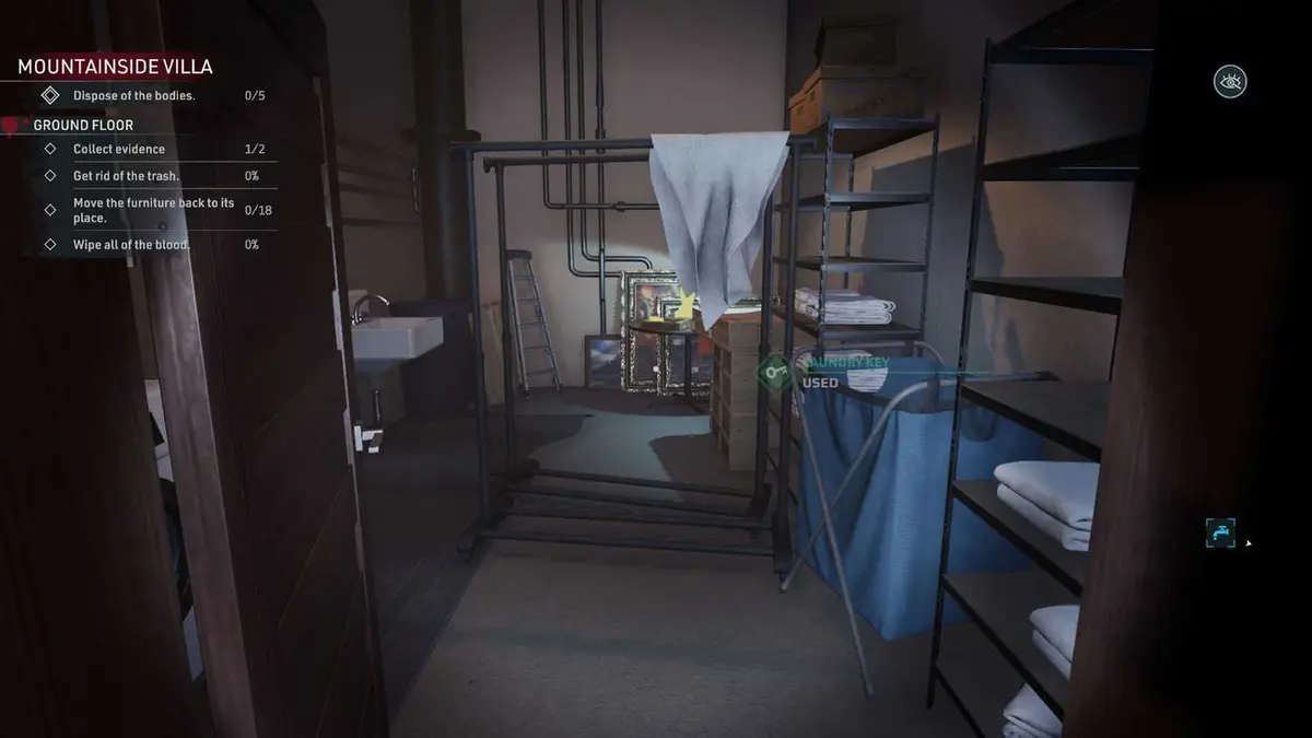 Kovalsky discovers hidden laundry room of the villa in Crime Scene Cleaner