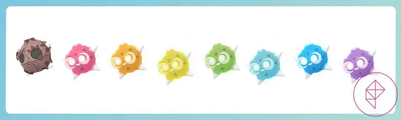 Minior and its various colored cores in Pokémon Go