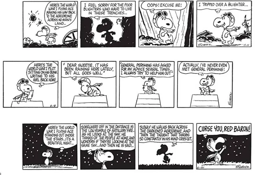 Comic Strip of Snoopy Fight and Cursing The Red Baron