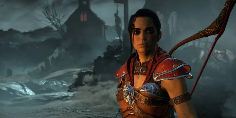 Diablo 4 Rogue class character looking at the camera