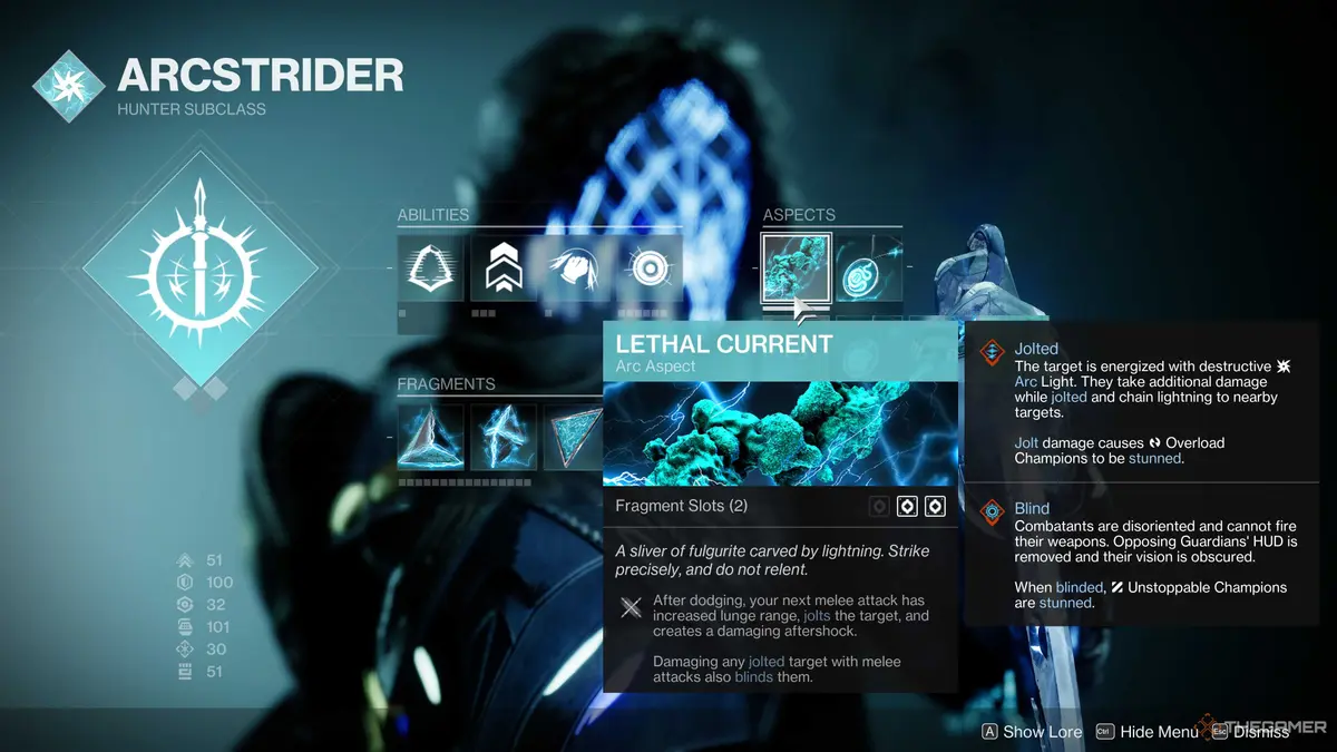 Destiny 2 Arcstrider Punch Build Example Aspect