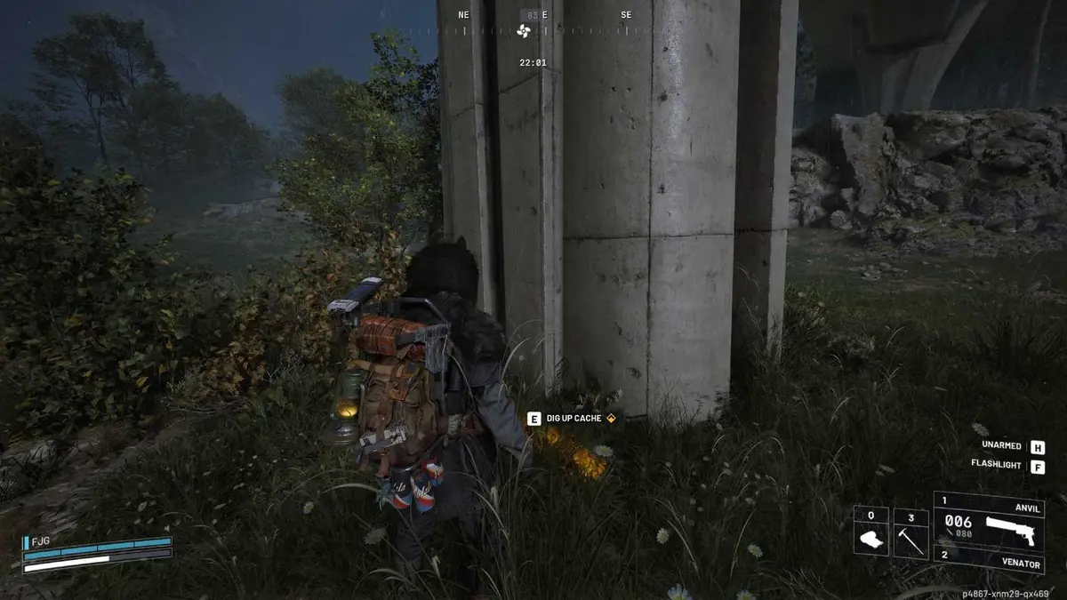 The player in Arc Raiders standing next to the cache for the "A Path Not Yours" quest.
