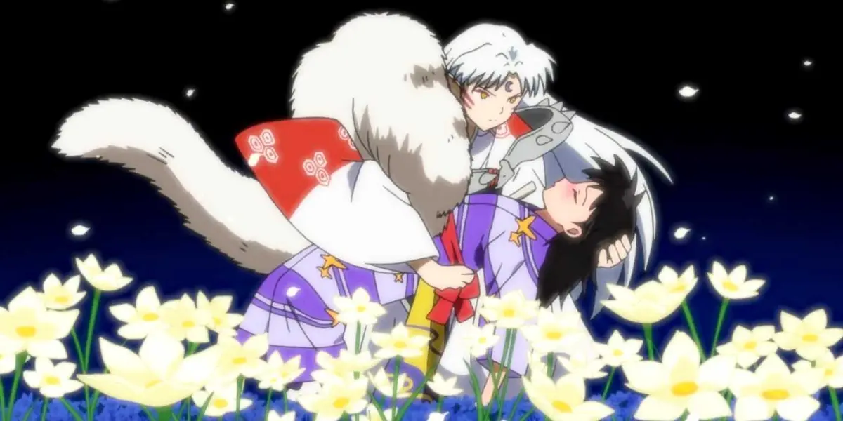 Sesshomaru carrying Rin in Yashahime