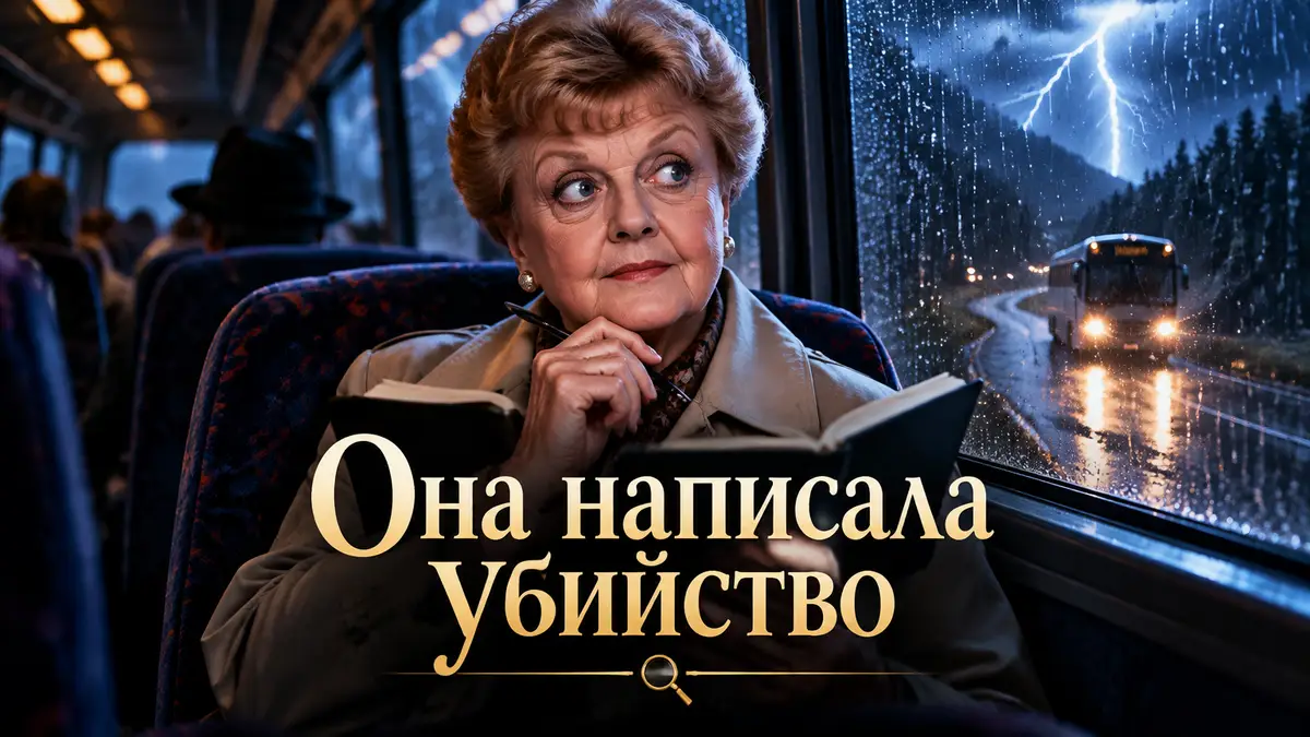 Джессика Флетчер из сериала «Она написала убийство» в ночном автобусе под грозой, детектив в духе Кристи