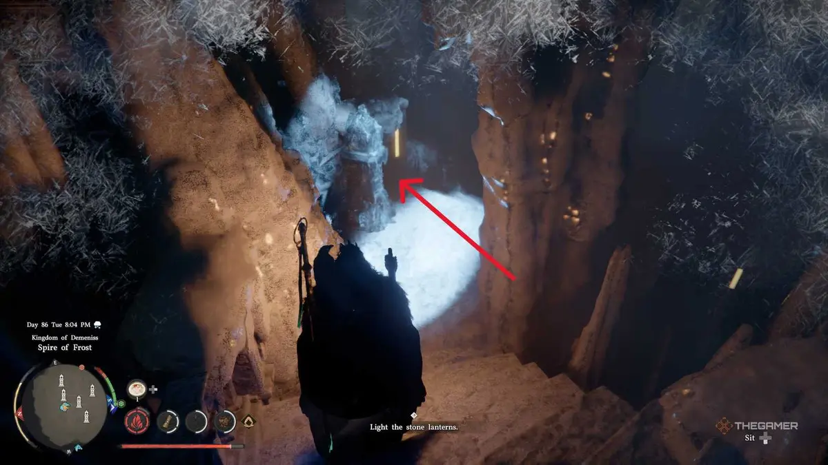 A player solving the Spire of Frost puzzle in Crimson Desert.