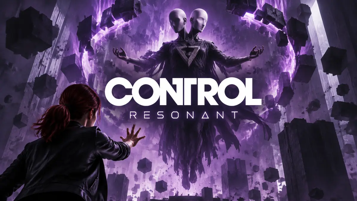 Летающий босс The Co-Director в кольце рейнджеров с фиолетовой энергией, key art Control Resonant