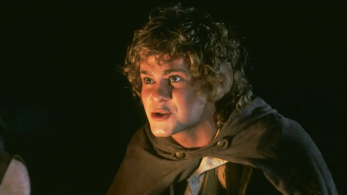 Dominic Monaghan's Merry looking excited in The Lord of the Rings: The Fellowship of the Ring