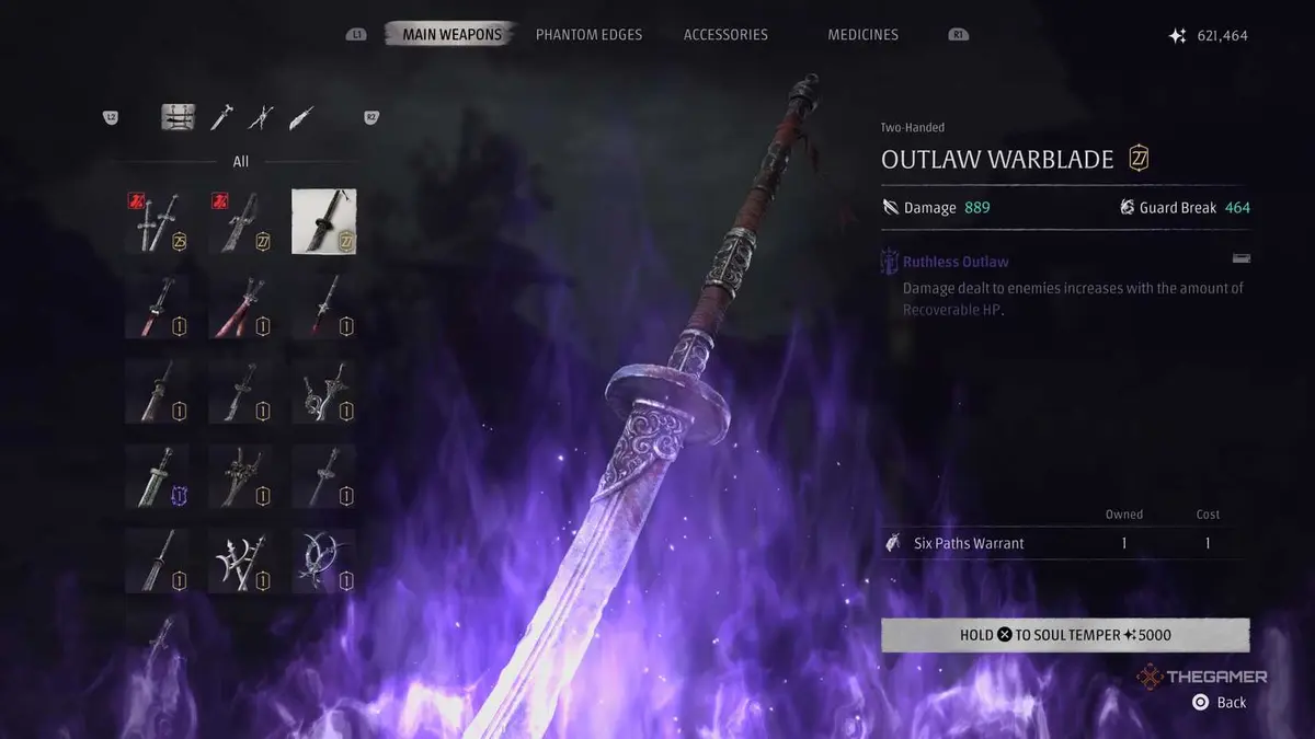 Outlaw Warblade screen phantom blade zero.