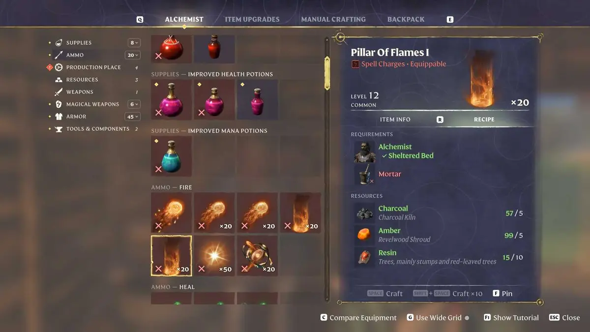 Enshrouded Pillar of Flames 1 crafting recipe