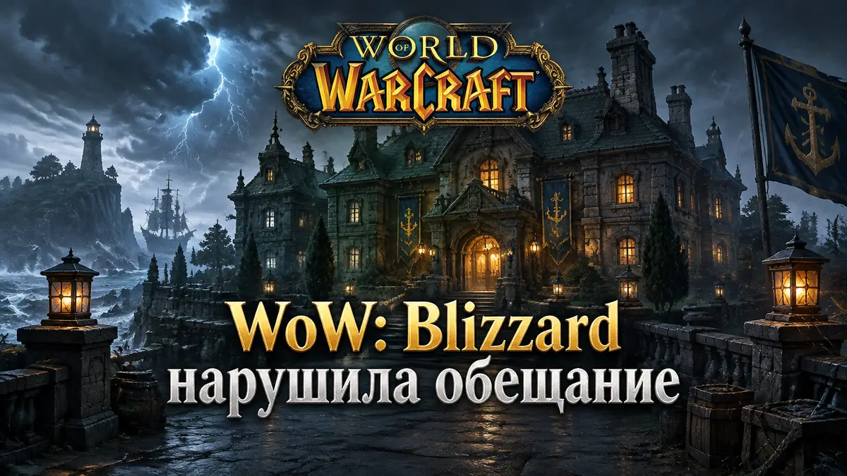 Мрачное поместье в стиле Кул-Тираса на фоне штормового неба из World of Warcraft