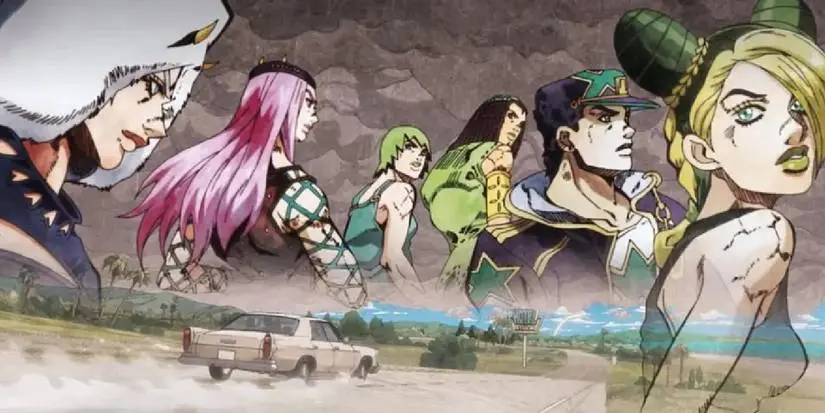 Jolyne Kujoh and friends at the end of JoJo's Bizarre Adventure: Stone Ocean.