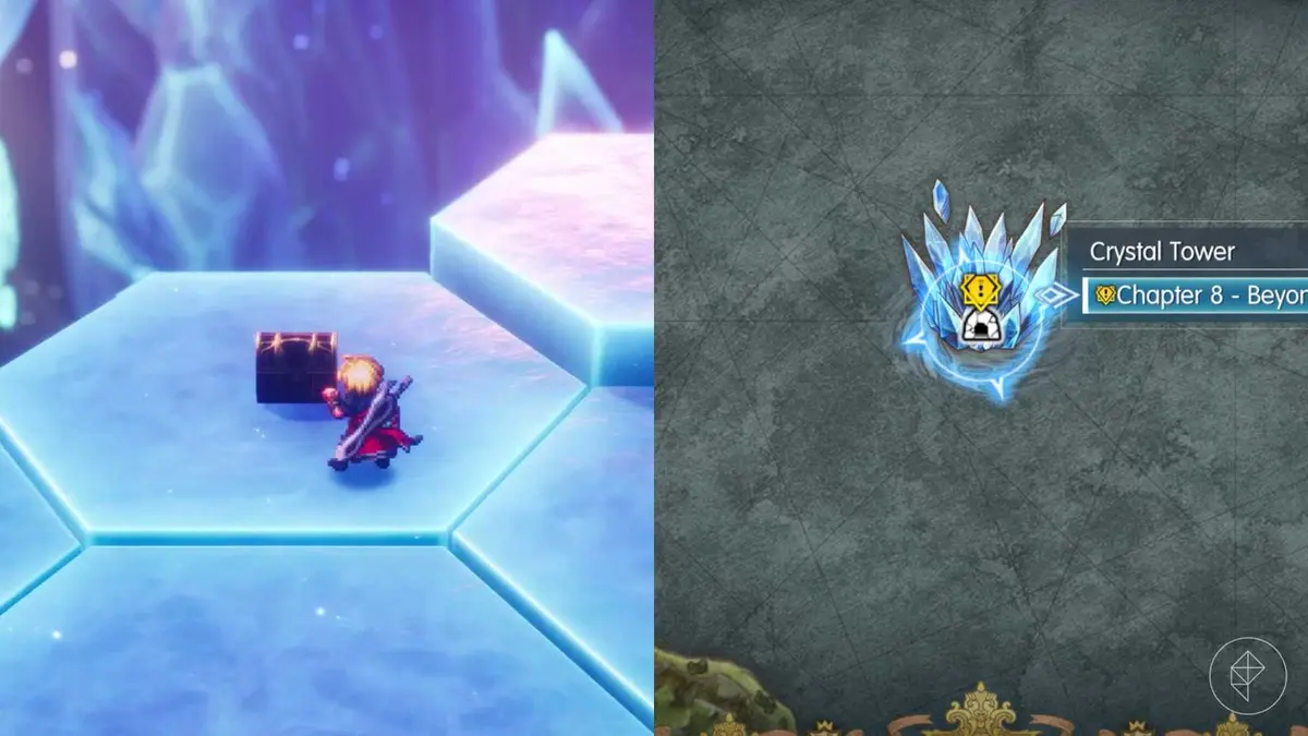Rain approaches a chest in an area made up of blue shiny hexagons in Final Fantasy Resonance.