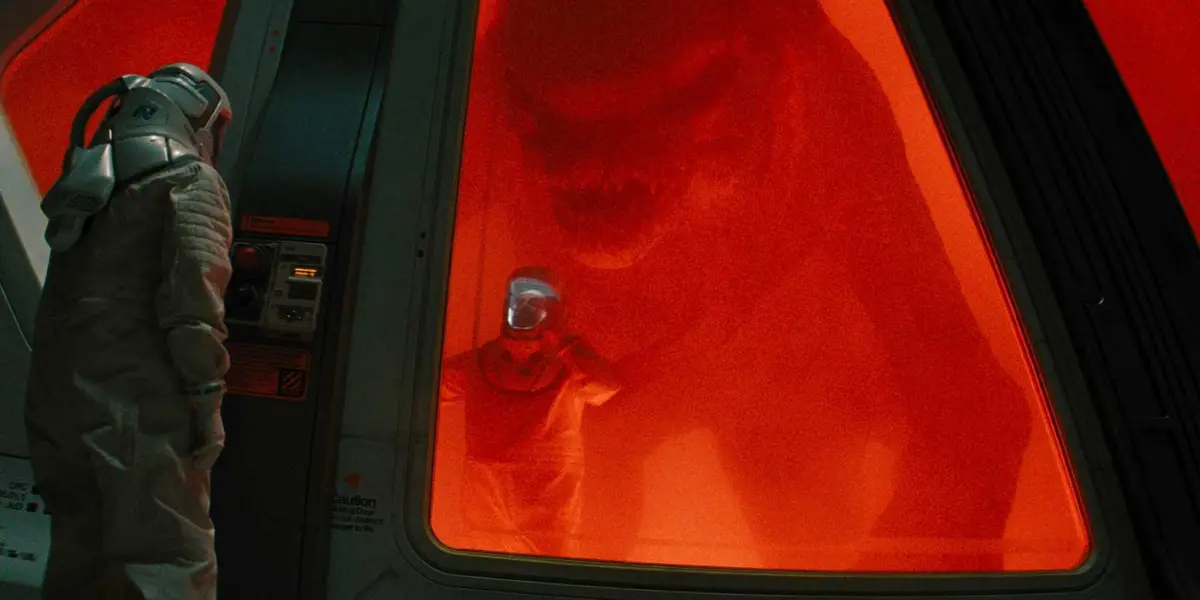 The D-Rex attacking someone in Jurassic World Rebirth