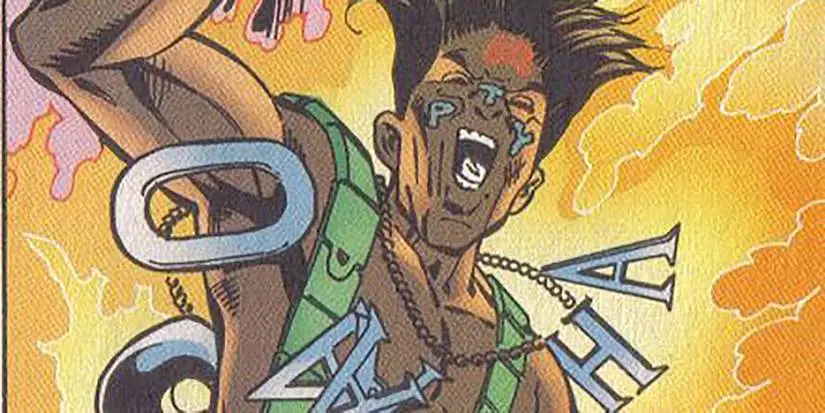 Typeface faces away from an explosion in Marvel Comics