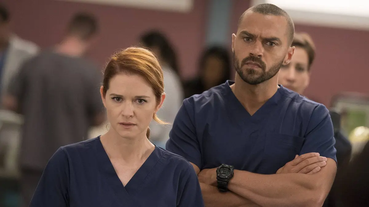Still of Jesse Williams as Jackson Avery and Sarah Drew as April Kepner in Grey's Anatomy.