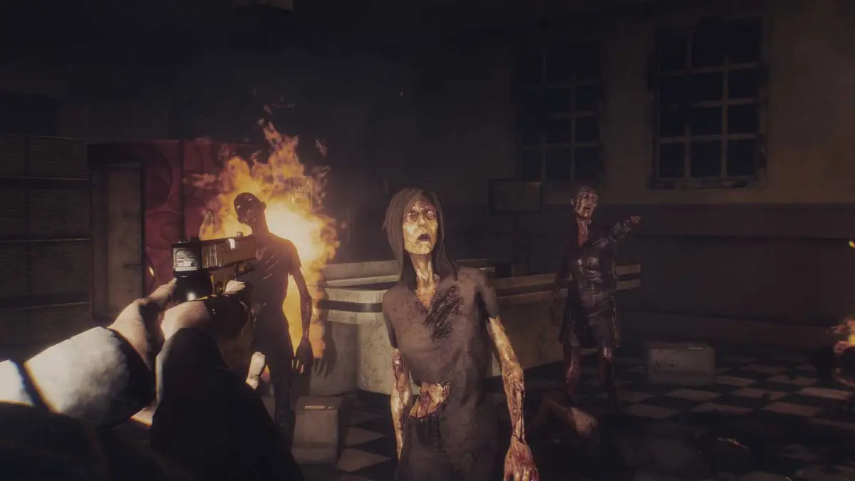 The player shooting zombies in Dead Frontier 2.
