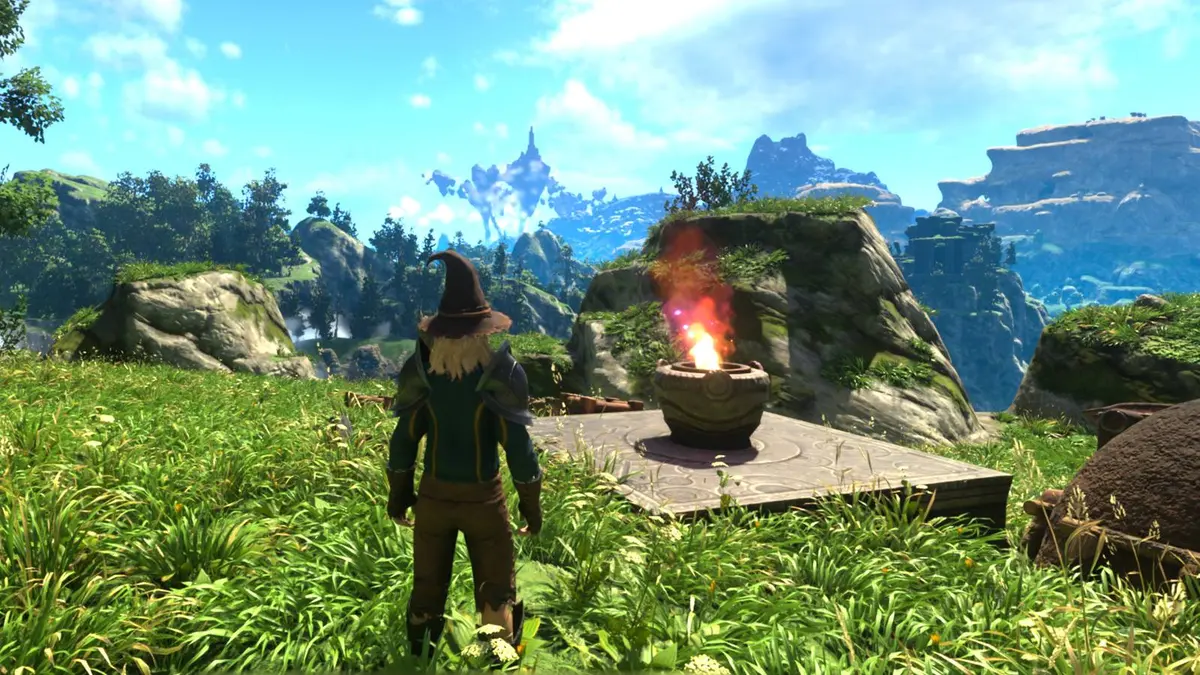 A player looks at a flame altar in Enshrouded.